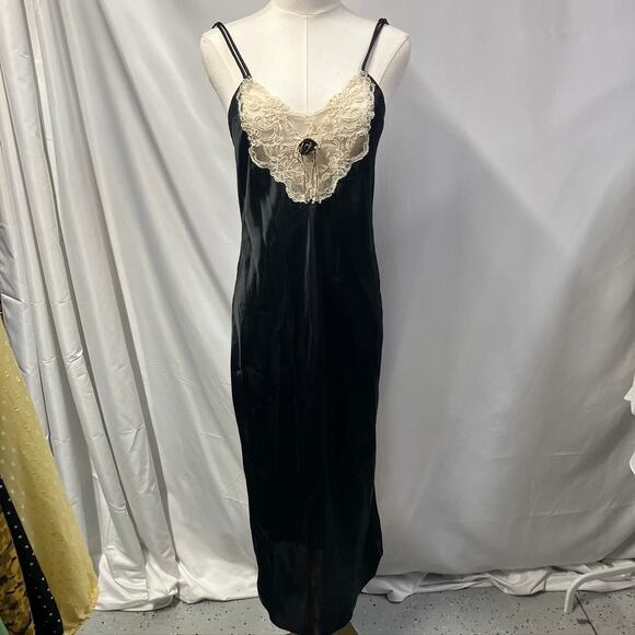 Vintage 80's Slip Dress Intimate Concepts by Terry Russo Women M Black Lace Maxi - Picture 13 of 13